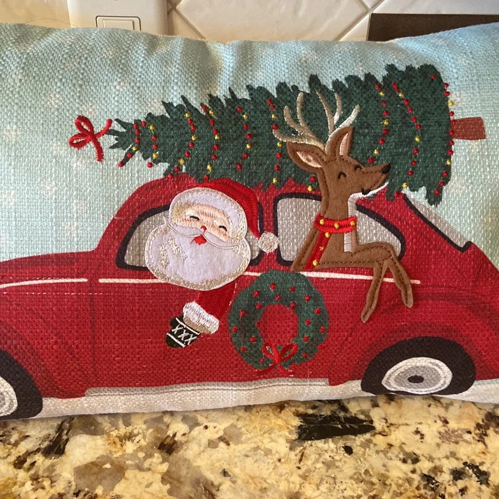 STOREHOUSE SANTA and REINDEER CHRISTMAS feather THROW PILLOW